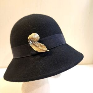 Women's Black 100% Wool Fedora Hat OS